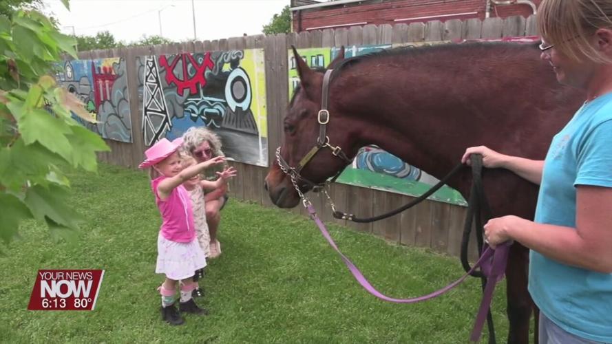 Lima Literacy Council gets a visit from "Mocha" the horse to promote a new program at The Equestrian Therapy Program