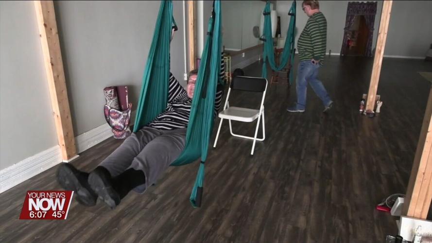 Seniors from Otterbein Cridersville get a chance to try out aerial yoga in Wapakoneta