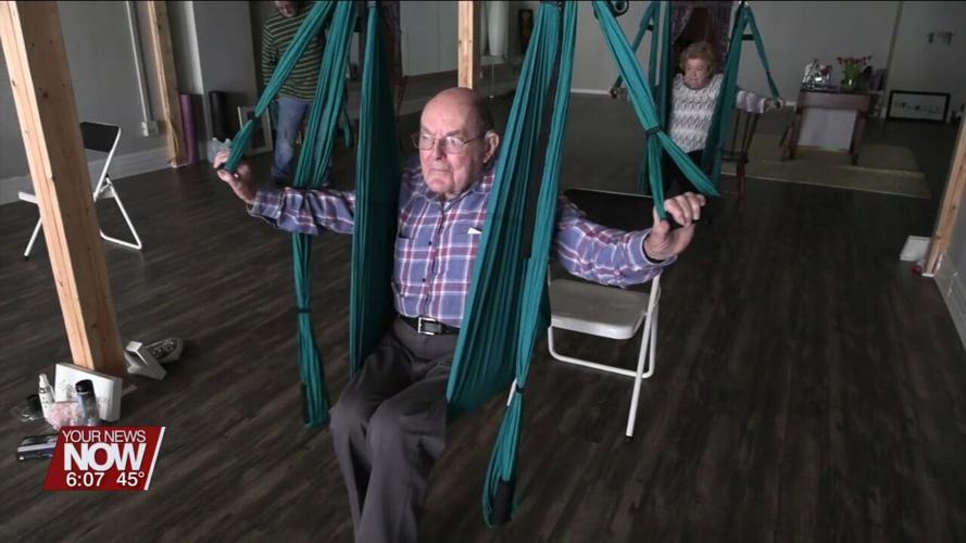 Seniors from Otterbein Cridersville get a chance to try out aerial yoga in Wapakoneta