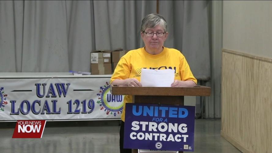 Lima UAW and AFL-CIO members hold a news conference speaking out against Bernie Moreno