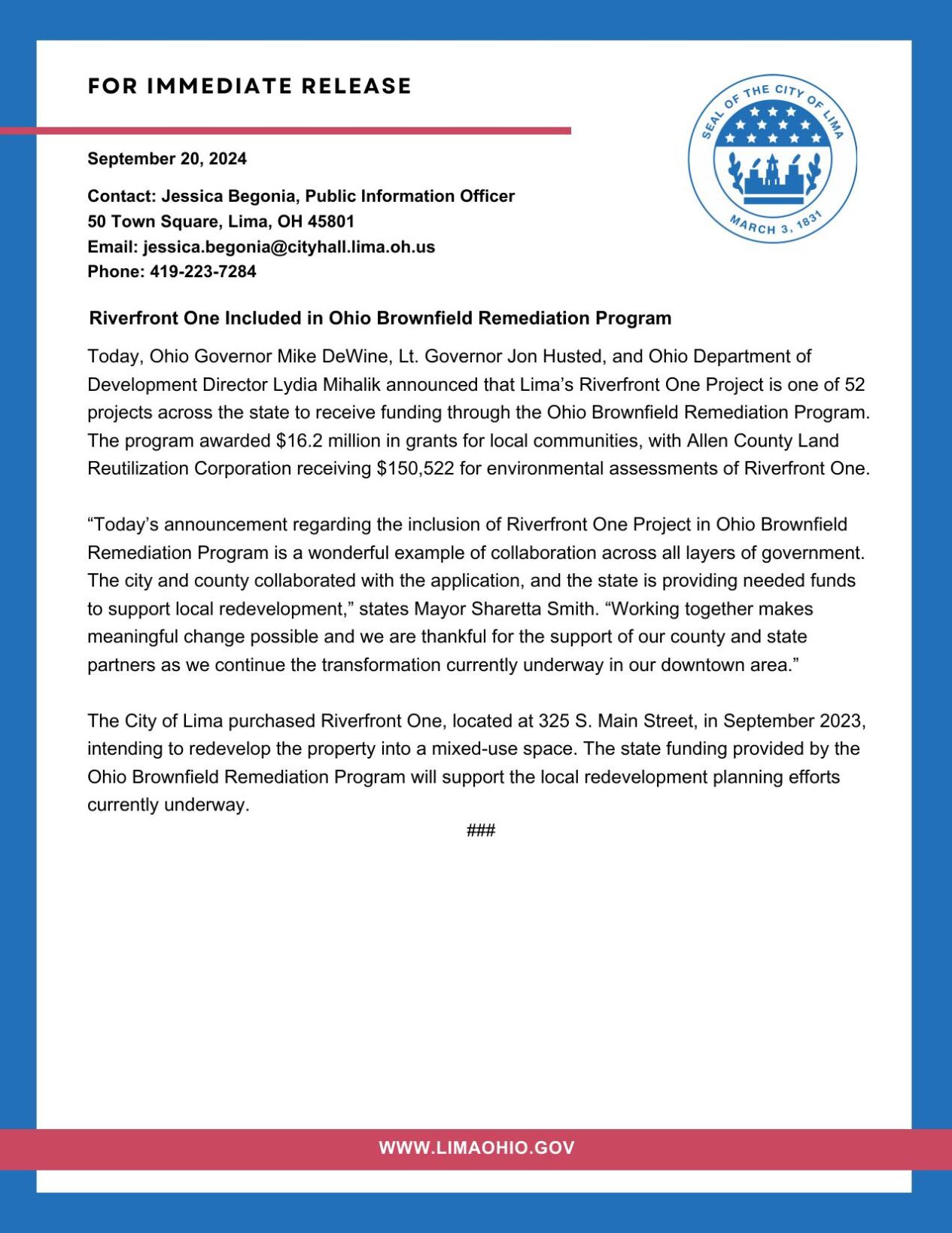 Riverfront One Included in Ohio Brownfield Remediation Program.pdf