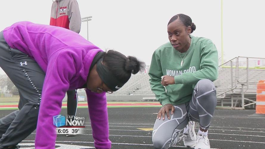 Local track team gets a special visit from two-time NCAA champion
