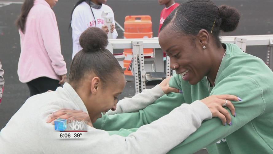 Local track team gets a special visit from two-time NCAA champion