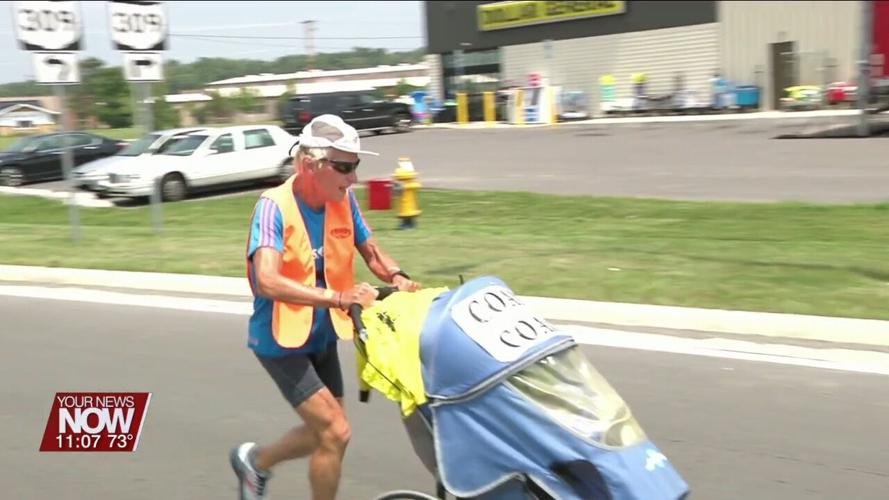 75-year-old man makes stop in Harrod during his 8th coast-to-coast run across U.S.