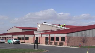 High winds damage roof from Auglaize County Courthouse, Wapakoneta YMCA