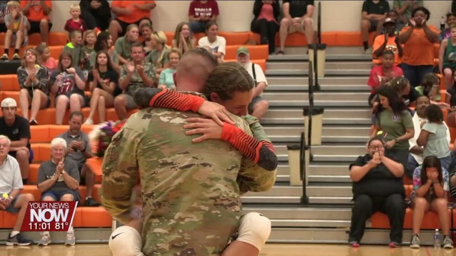 Military father returns from deployment to surprise family at Elida Volleyball Military Appreciation Game
