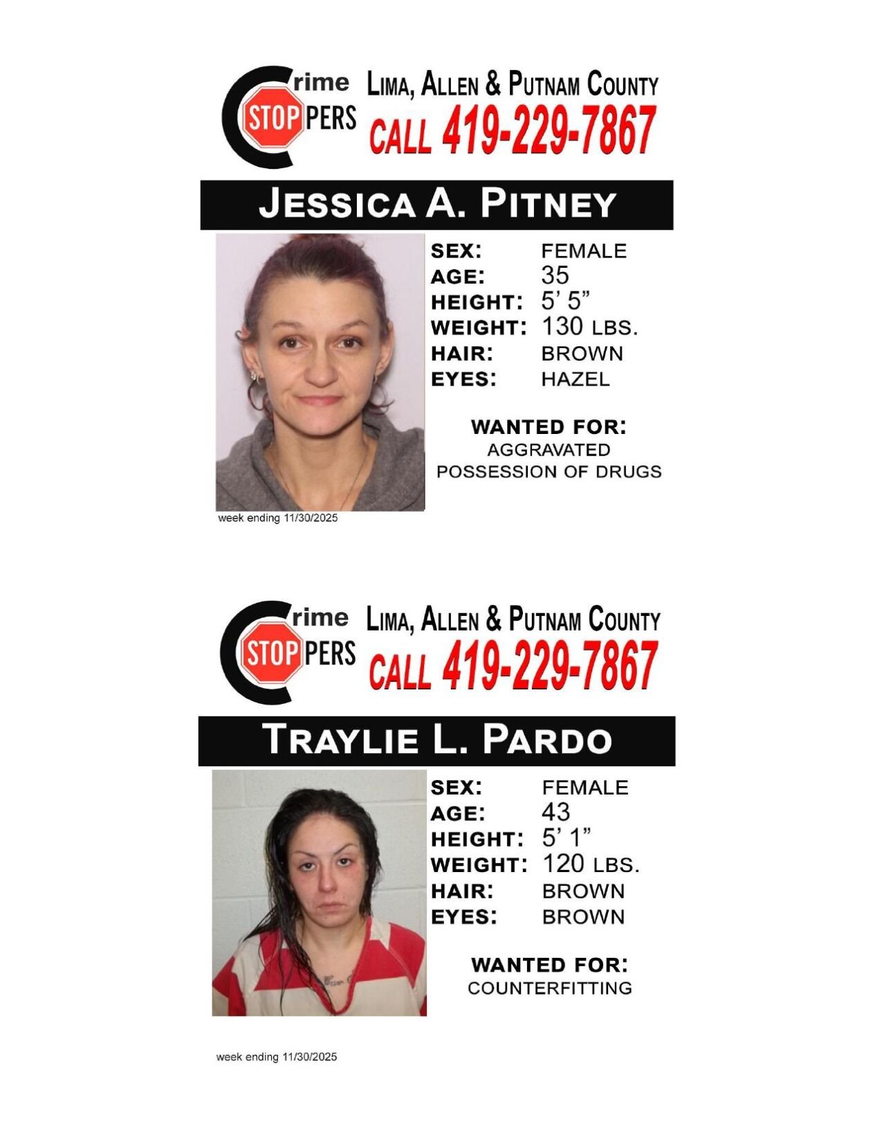 Lima/Allen-Putnam County Crime Stoppers Wanted Persons of the Week - November 26, 2025