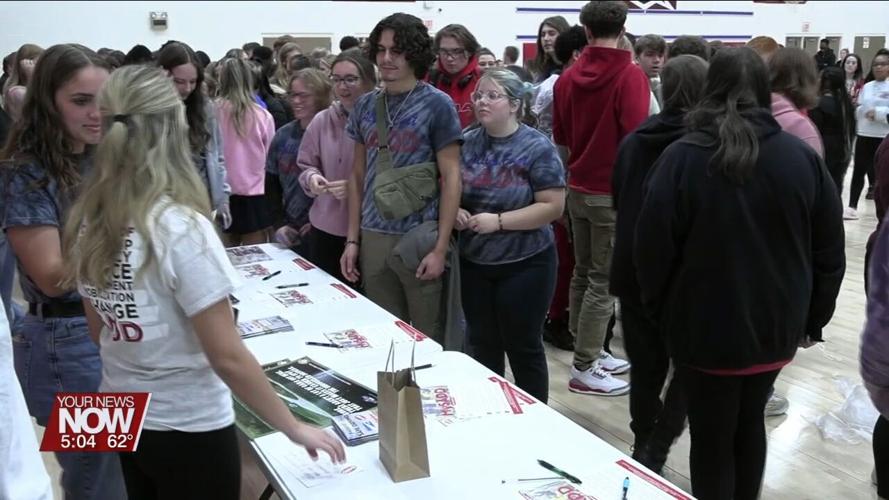 Students from several local high schools take part in a safe driving assembly at Perry High School