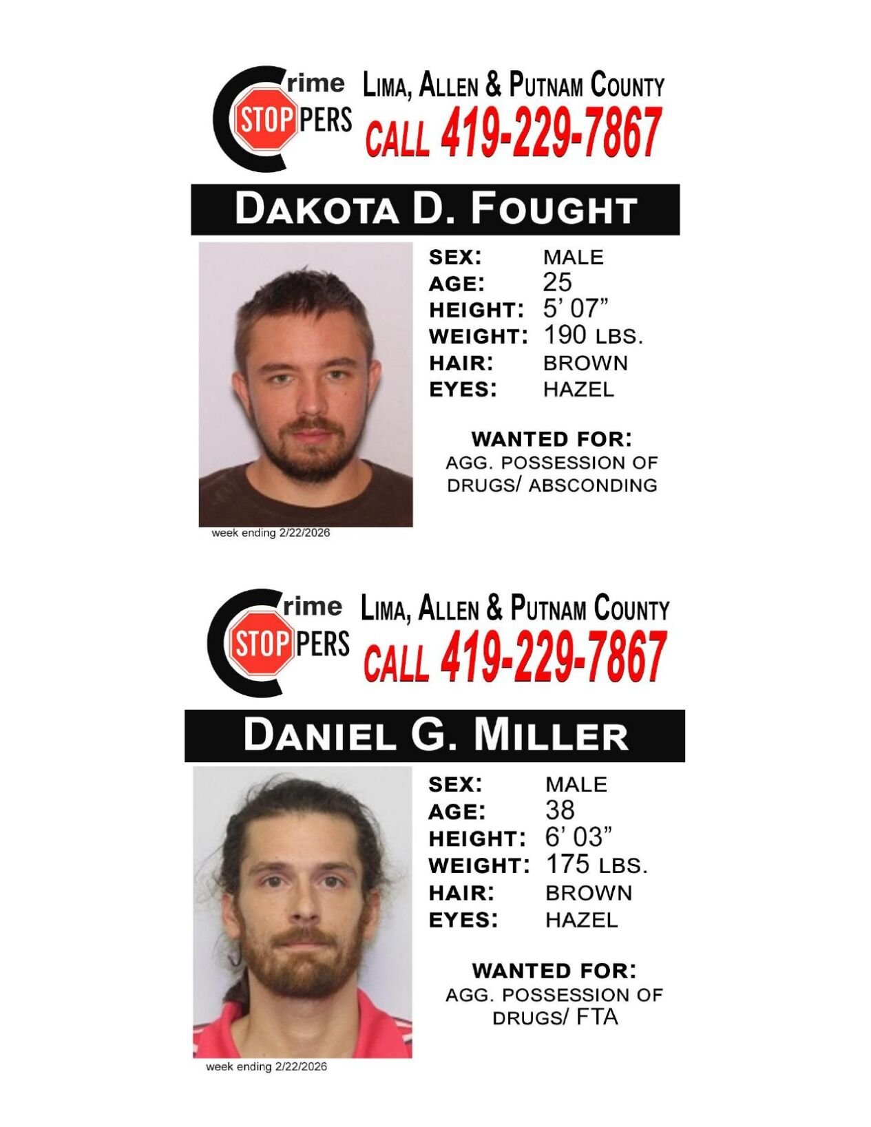 Lima/Allen-Putnam County Crime Stoppers Wanted Persons of the Week - February 16, 2026