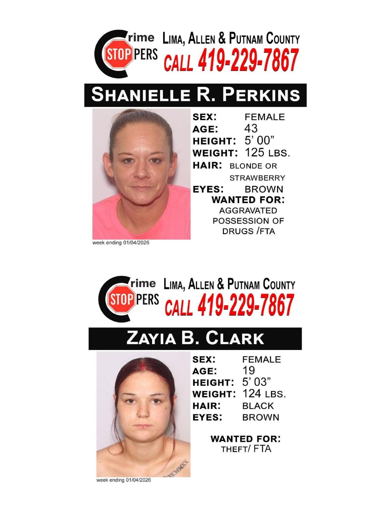 Lima/Allen-Putnam County Crime Stoppers Wanted Persons of the Week - December 29, 2025