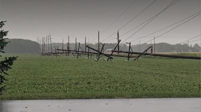 Downed power poles in Van Wert