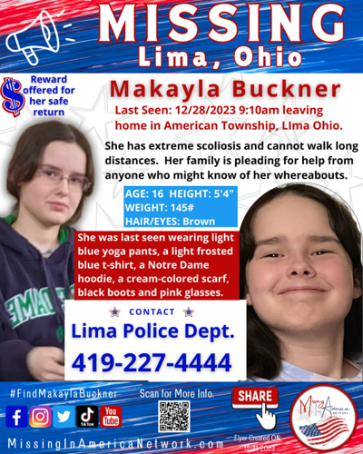 Lima teen still missing, Endangered Missing Child Advisory issued