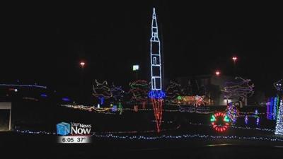 Space themed Christmas light displays at the Armstrong Air and Space Museum