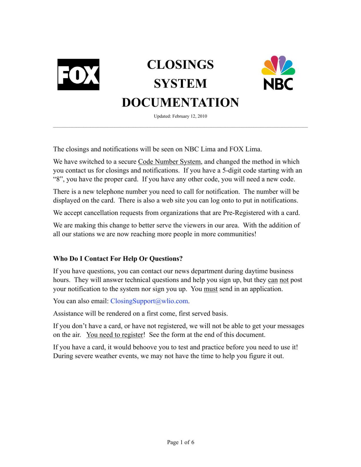 School Closing Sign Up Form