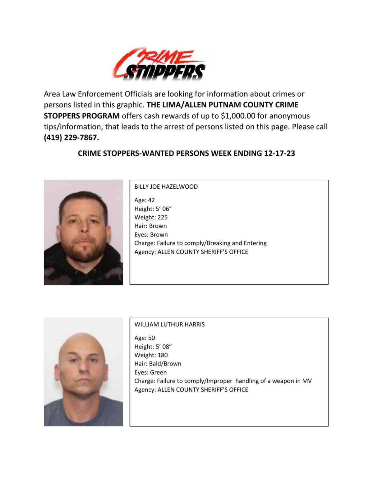 Lima/Allen-Putnam County Crime Stoppers Wanted Persons of the Week ...