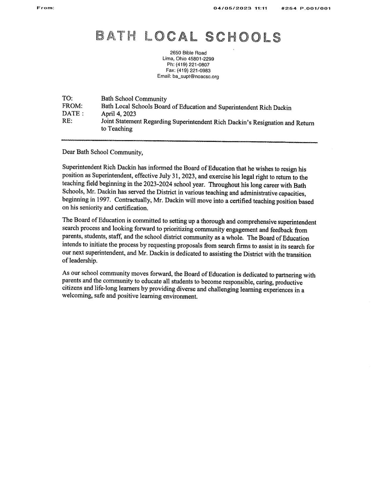 Rich Dackin Announcement