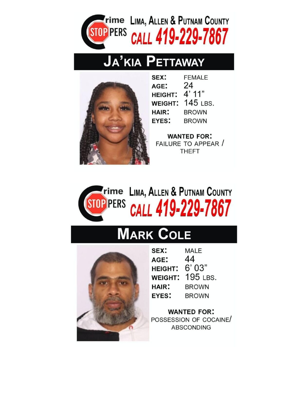 Lima/Allen-Putnam County Crime Stoppers Wanted Persons of the Week - September 15, 2025