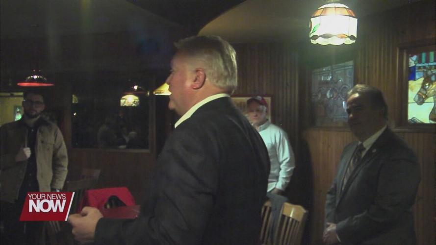 Republican US Senate candidate in town speaking to voters