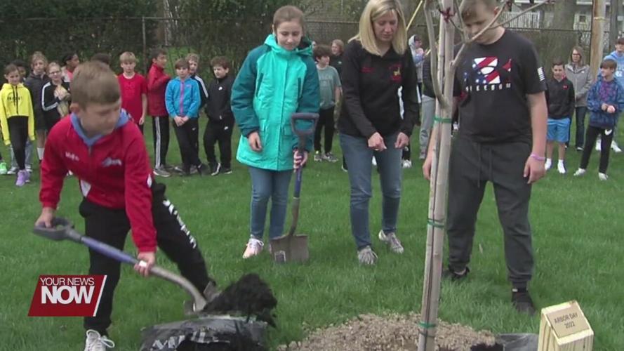 Students at St. Charles School celebrating Arbor Day