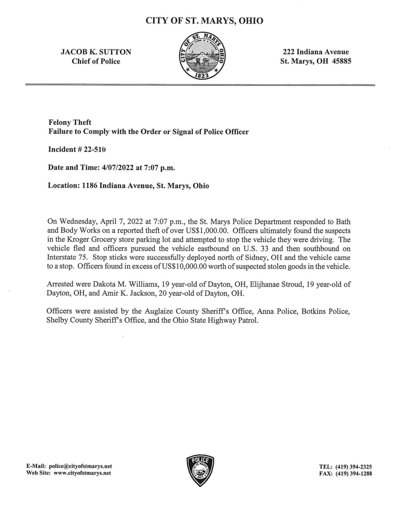st marys theft press release