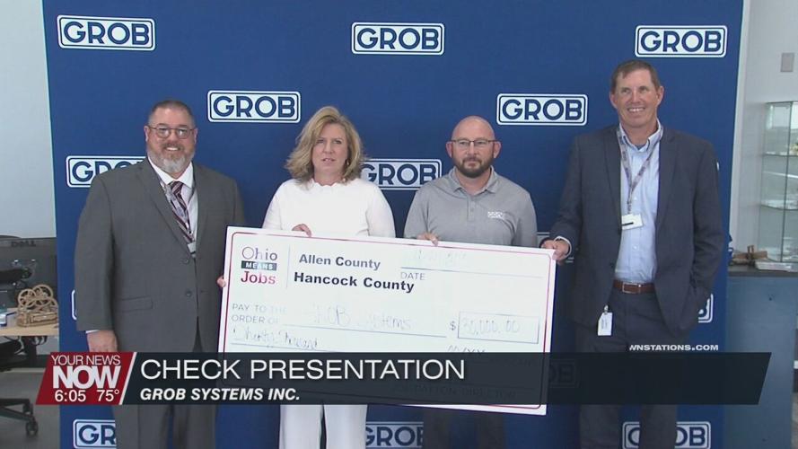 Ohio Means Jobs of Allen and Hancock County present check to Grob Systems