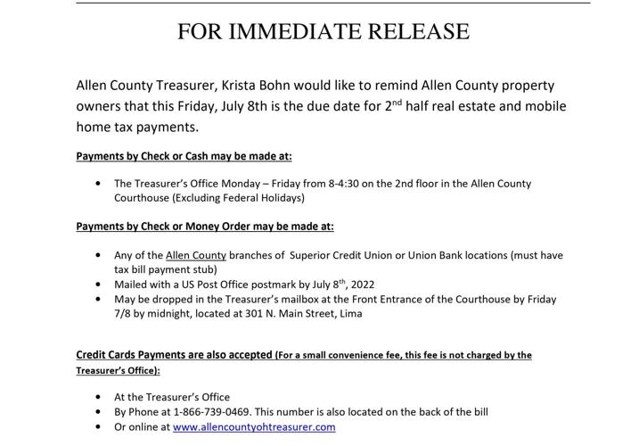 2nd half taxes allen county