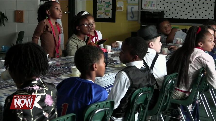 Liberty Arts Magnet students take part in a Mad Tea Party from Alice in Wonderland