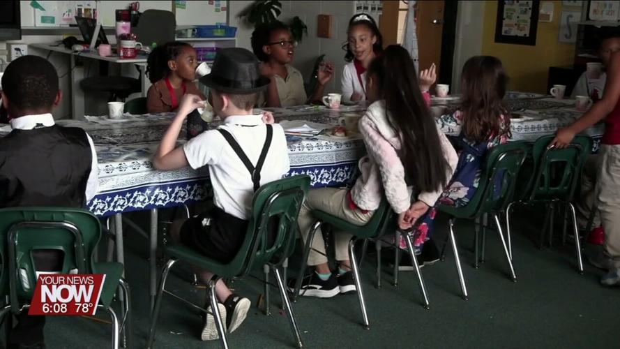 Liberty Arts Magnet students take part in a Mad Tea Party from Alice in Wonderland