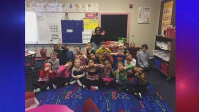 Ty Batemon visits with some special Valentines at Perry Elementary
