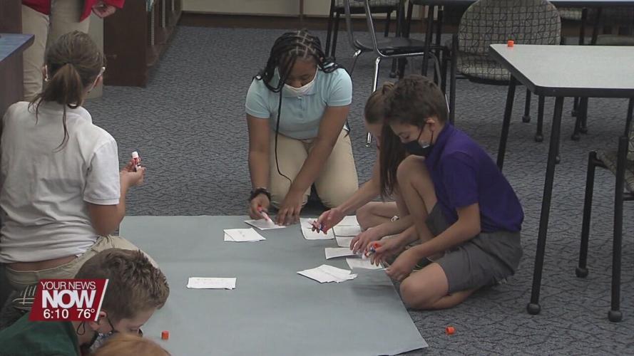 Lima North Middle School 5th graders build a memorial after learning about 9/11