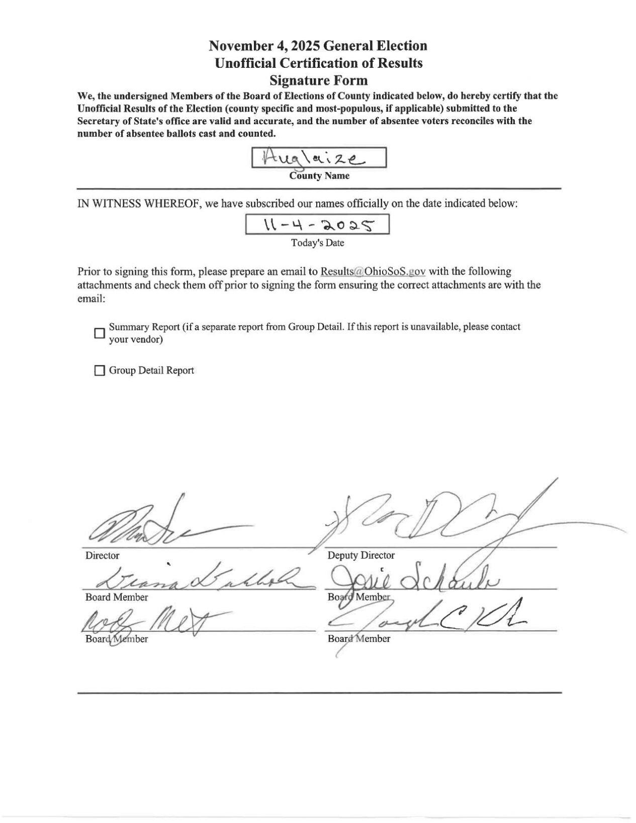 Auglaize Co. Unofficial Results