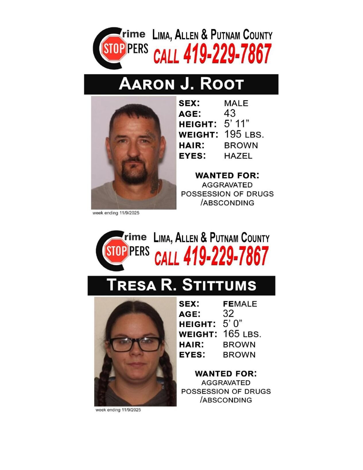 Lima/Allen-Putnam County Crime Stoppers Wanted Persons of the Week - November 3, 2025