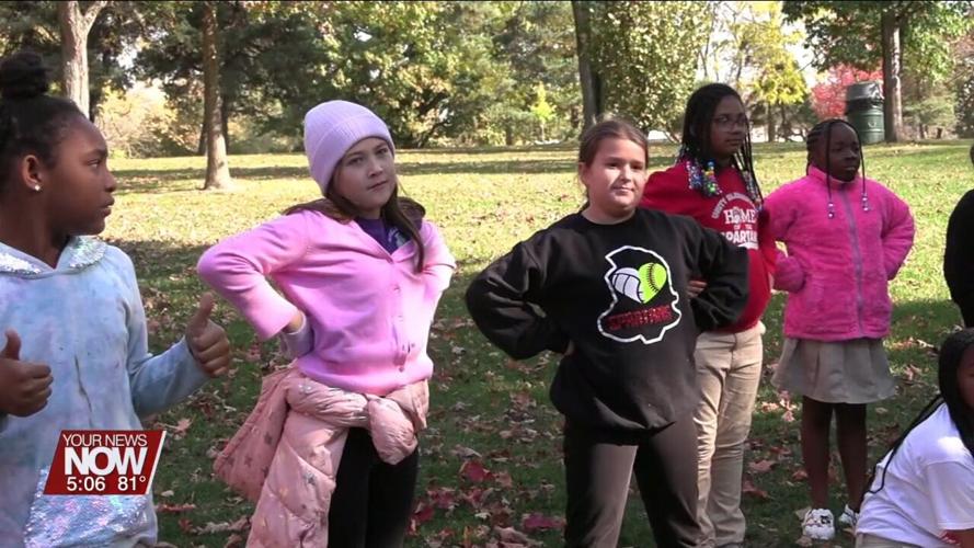 Students perform as famous Ohioans at the Faurot Park pavilion as part of a research project