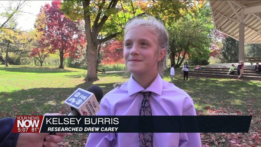 Students perform as famous Ohioans at the Faurot Park pavilion as part of a research project