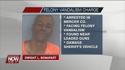 A man is facing felony vandalism charges for damaging a sheriff's cruiser during an arrest