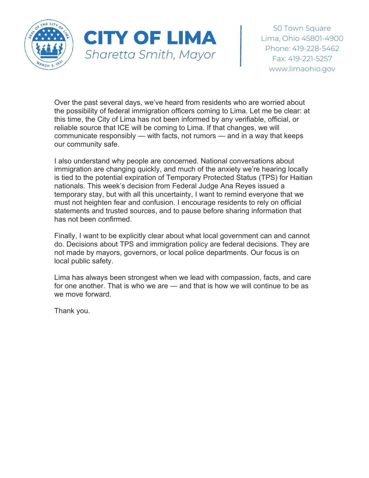 Mayor Sharetta Smith Full Statement