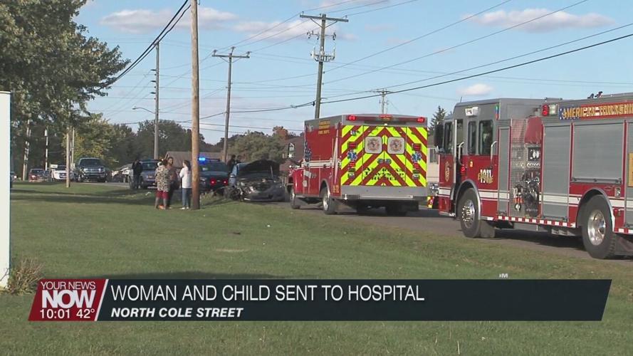 A woman and child to the hospital after a crash on N. Cole Street