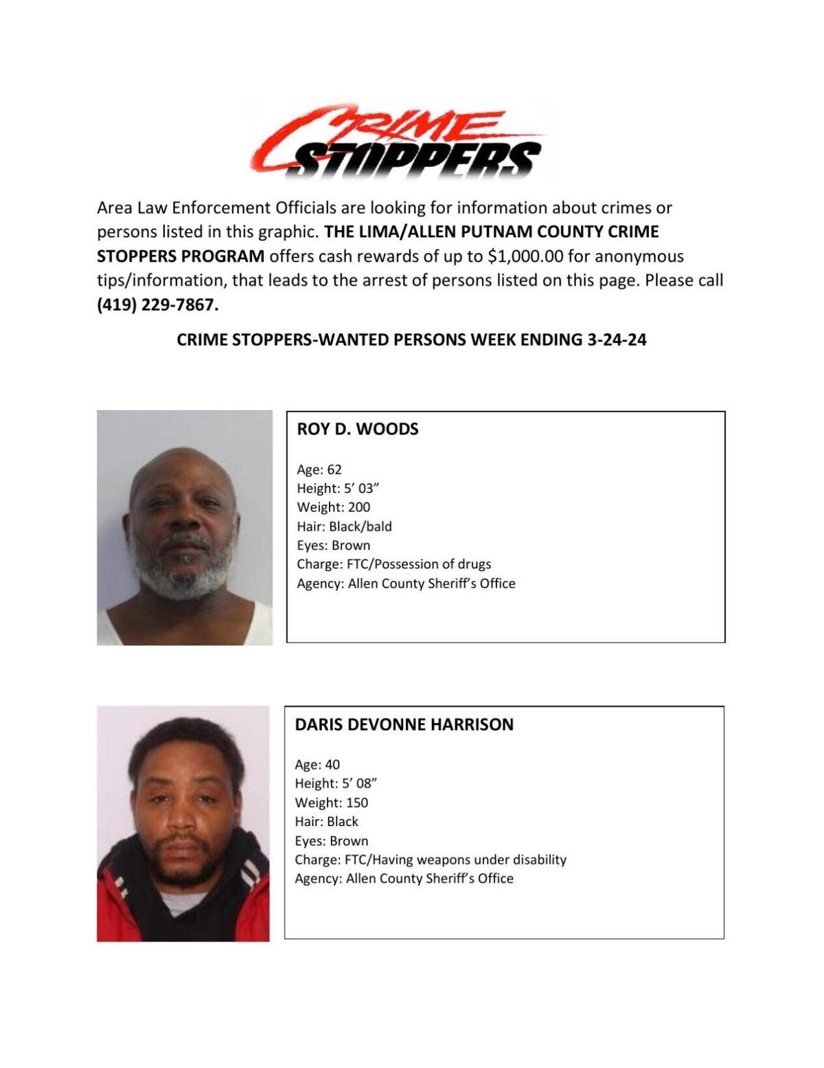 Lima/AllenPutnam County Crime Stoppers Wanted Persons of the Week