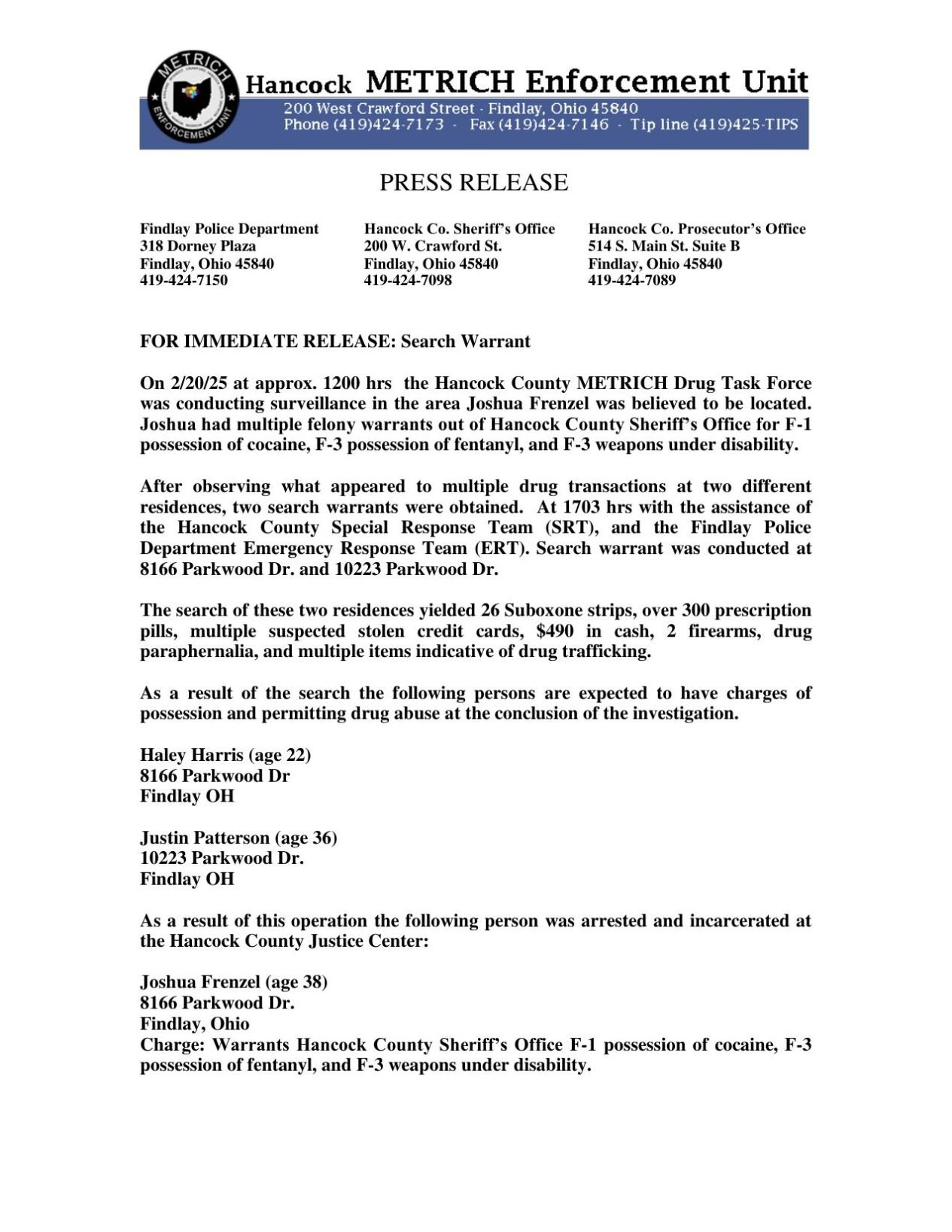 Hancock County METRICH Drug Task Force Drug Bust
