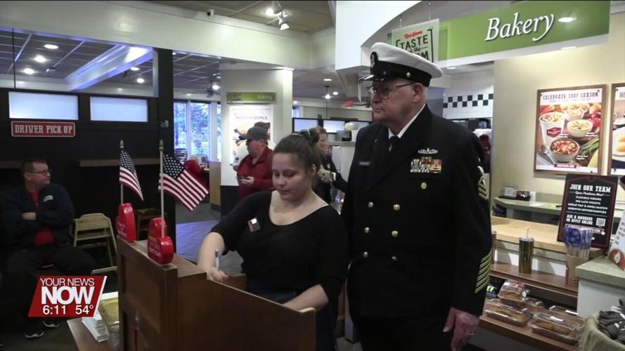26-year retired Navy veteran spends the day welcoming other veterans and customers to Bob Evans