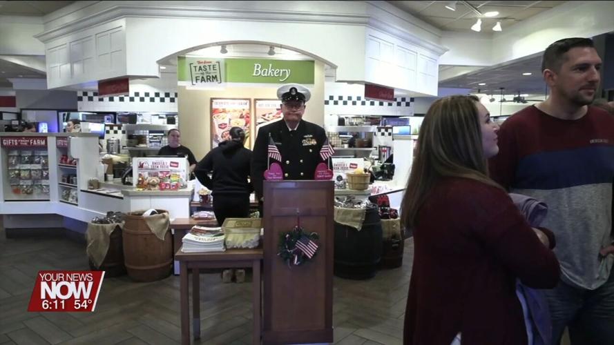 26-year retired Navy veteran spends the day welcoming other veterans and customers to Bob Evans