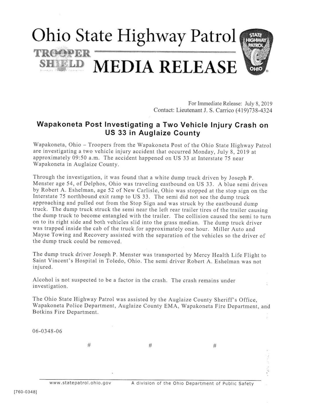 Delphos man transported by Life Flight after two truck crash in News