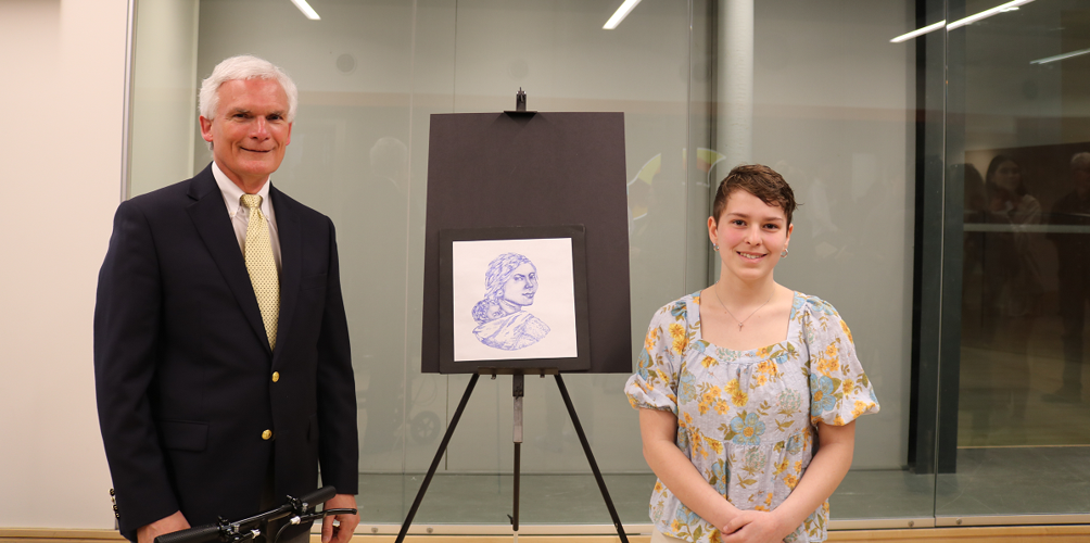 Latta and Charlotte with her work entitled ‘Sacagawea and her Babe'