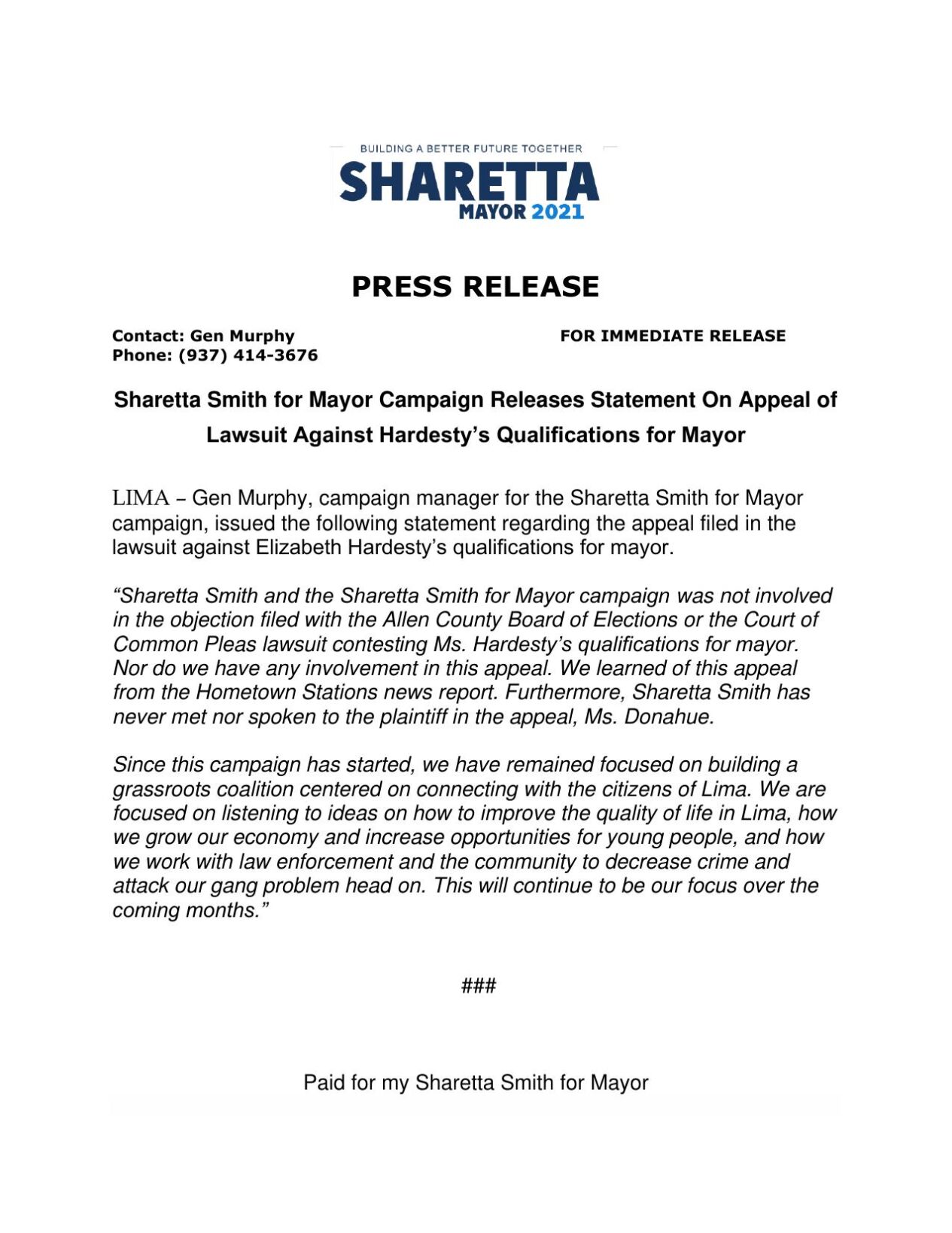 Appeals Case Statement from Sharetta Smith for Mayor Campaign.pdf