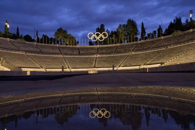 Olympic rings in  Panathenaic Stadium in Athens 1-26-26
