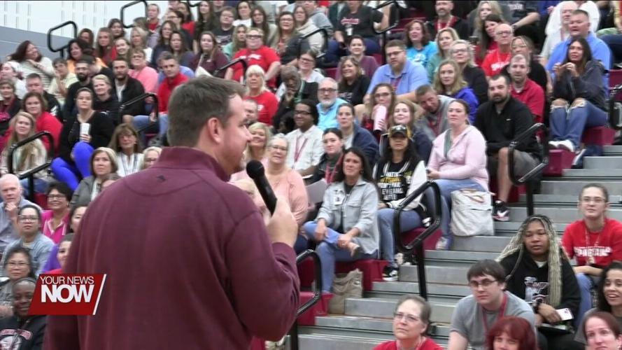 Lima City Schools staff get a visit from comedian Devin Siebold