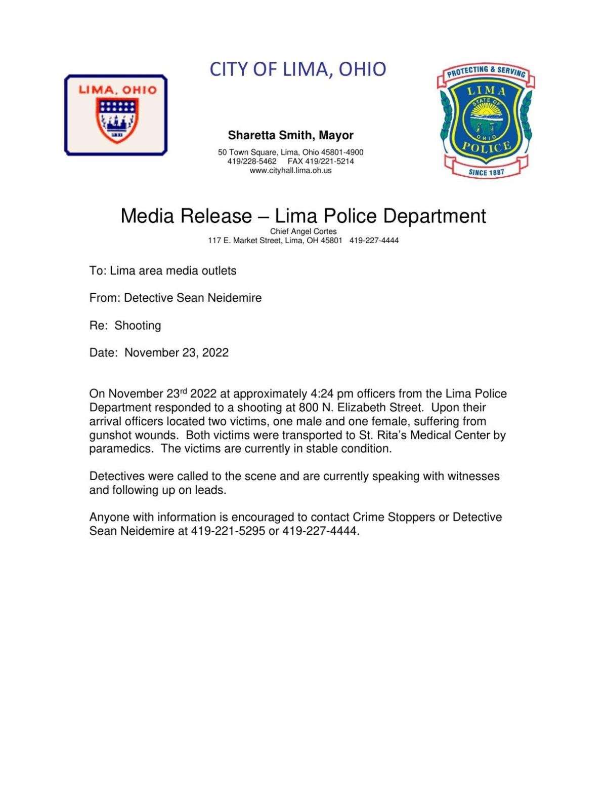 Two shot in Lima Wednesday afternoon, News