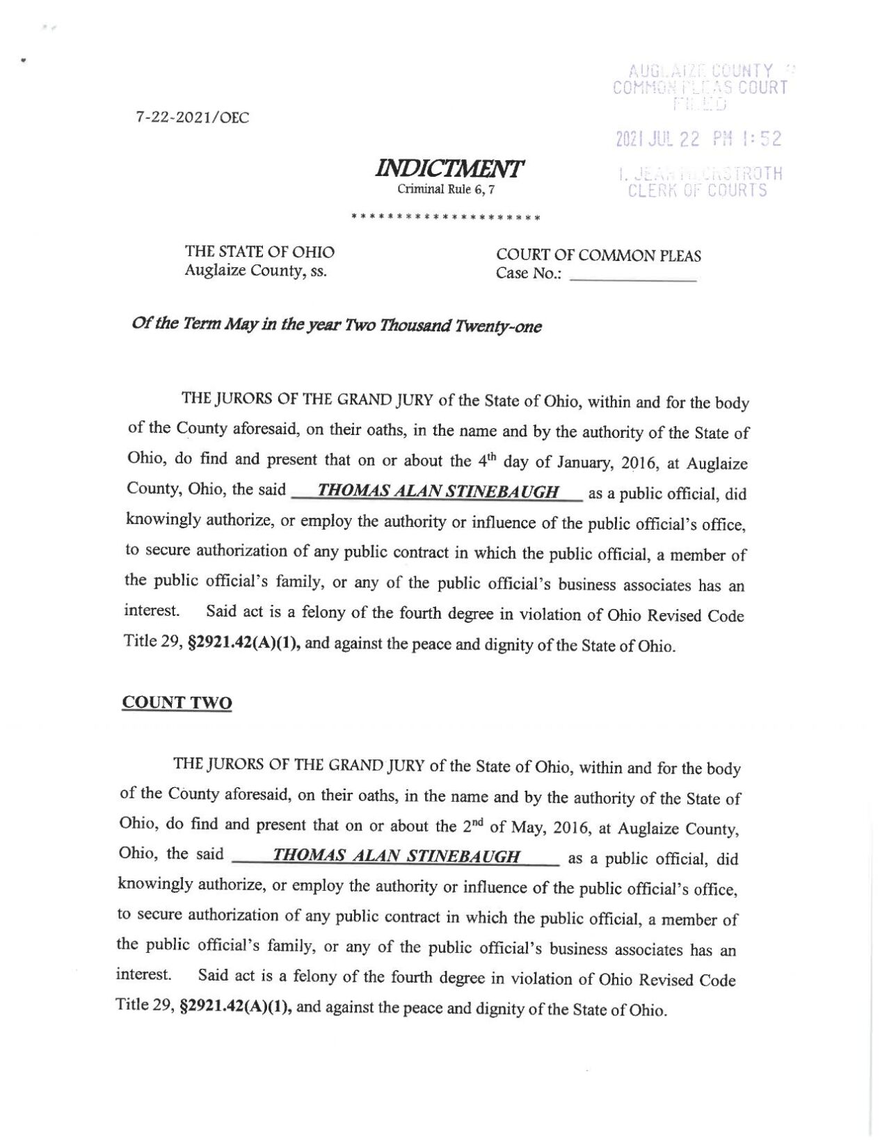 STINEBAUGH INDICTMENT