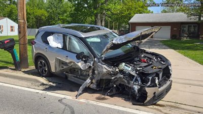 One injured after car strikes pole in American Township