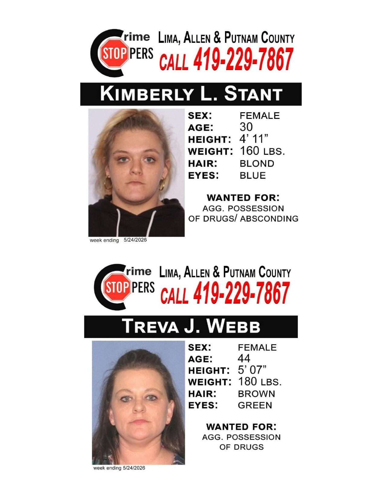 Lima/Allen-Putnam County Crime Stoppers Wanted Persons of the Week - May 18, 2026